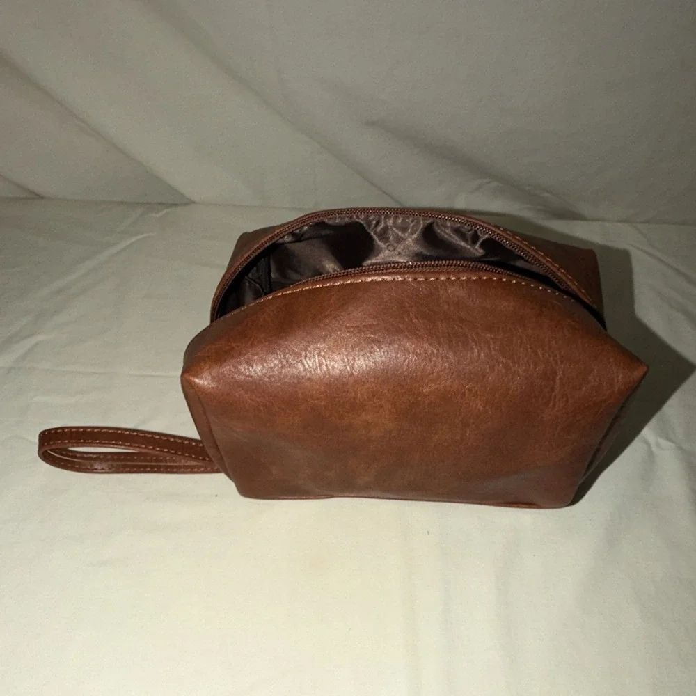LOVEVOOK Brown Makeup Bag Zipper Closure Pouch with Wrist Strap